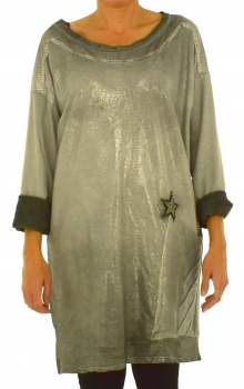 IH400GR Damen Tunika Brillant Oil Washed Look Longtunika Kleid one size Vintage Gr. 38 40 42 44 grau