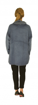 IM400BL Damen Tunika Oil Washed Look Pullover Lurex Sweater one size Vintage Gr. 40 42 44 46 blau