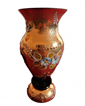 Böhmen Vintage Vase MCG Emaille Blumen Gold Kristall Handbemalt