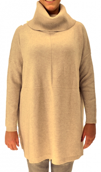IK900BG Pullover Rollkragen Stricktunika lang one Size Sweater Gr. S-XXL beige Gr. 40 42 44 46 48